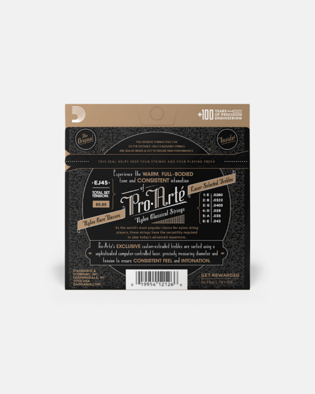 Corde Guitare Classique D'Addario Pro-Arte J4301 – Nylon, Tension Légère, Première Corde